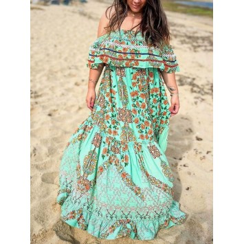 KARLIE est une robe JAASE bain de soleil à volant longue et bohème comme on aime