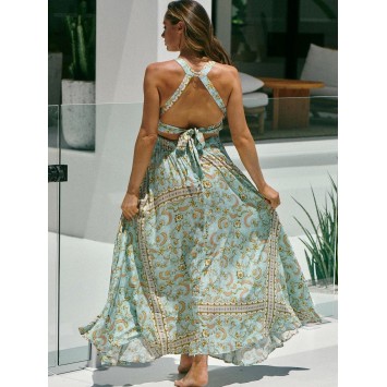 EVEN est une robe JAASE longue dos nu de la marque australienne dans le style bohème romantique imprimé Marshmallow