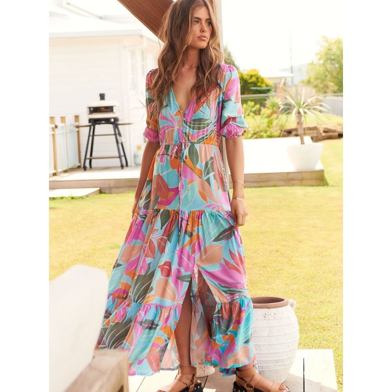 Robe Imprimé Floral Tropical Coupe Loose Robe Ligne A