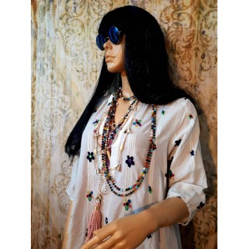 Robe longue LYLY gris clair coton brodé de fleurs