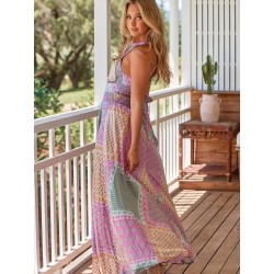Robe longue dos nu JAASE Brooke imprimé Patchwork