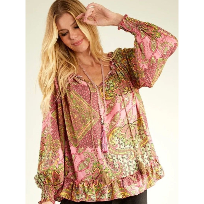 Haut LINDA bohème imprimé indien marque YACAMIM