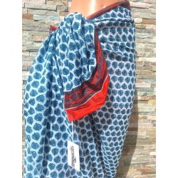 Paréo coton marque LAGON BLEU imprimé Tiki