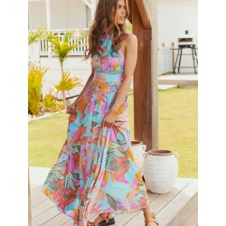 Robe longue dos nu marque JAASE modèle Bahia imprimé Tropical