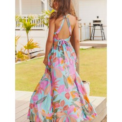 Robe longue dos nu marque JAASE modèle Bahia imprimé Tropical