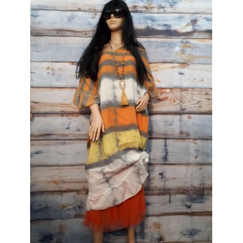 Robe Bohème longue en lin TANIA oversize Tie and Dye