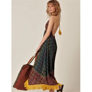 Robe Bohème TABATAH dos nu imprimé exclusif de la marque YACAMIM