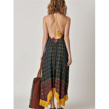 Robe Bohème TABATAH dos nu imprimé exclusif de la marque YACAMIM